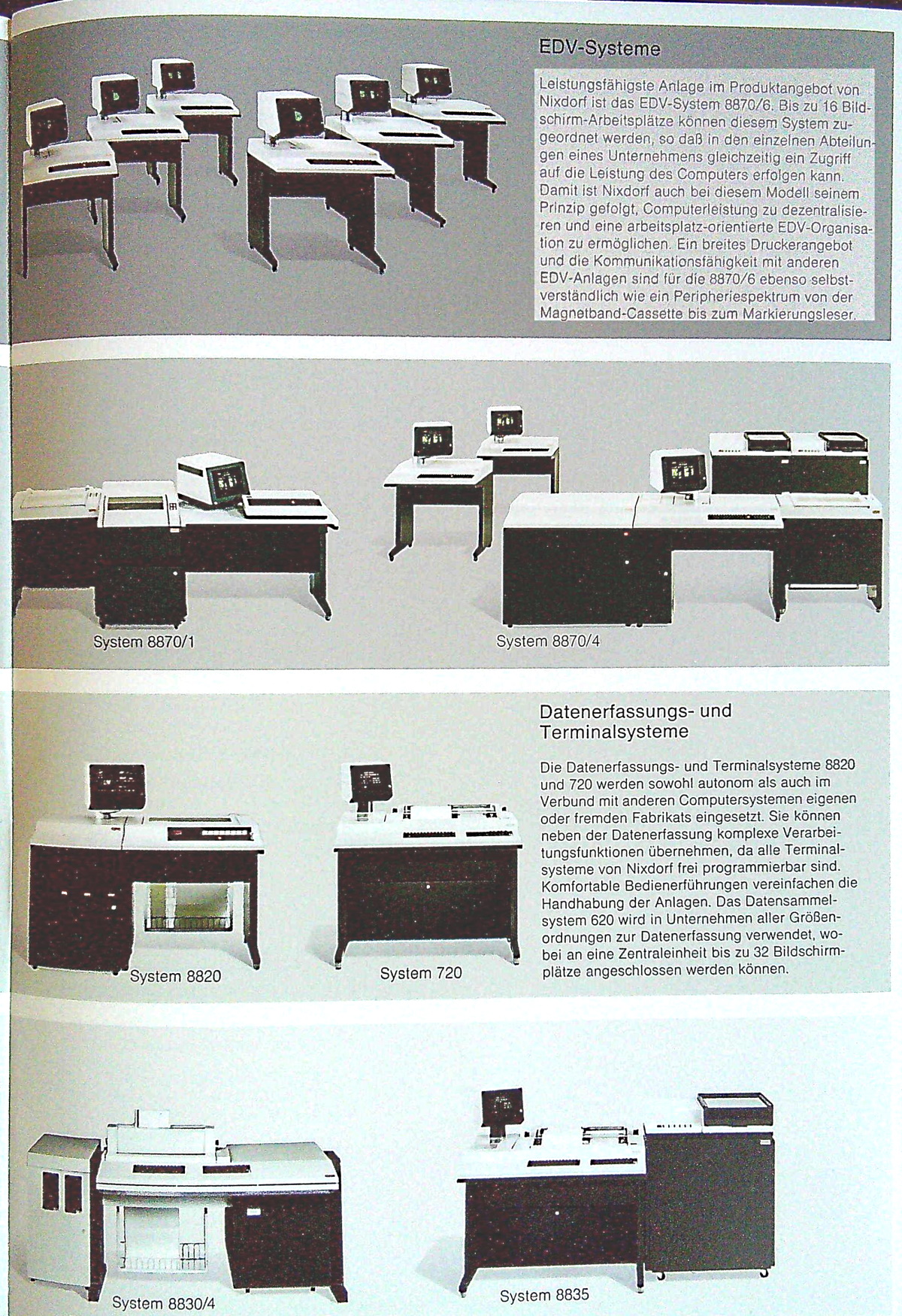 Nixdorf Produkte 1976 8870/1 und 8870/4, 8820, 720, 8830/4 und 8835